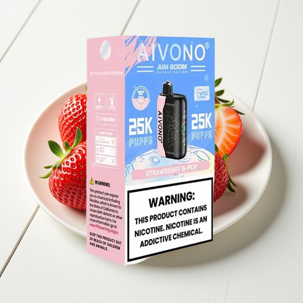 Aivono Aim Boom 25000 Puffs Disposable Vape Morango B Pop com 28ml e Tipo-C