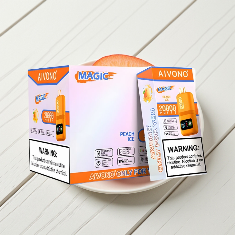 Aivono AIM MAGIC 20000 Puffs Disposable Vape Gelo de Pêssego com 26ml E-liquid e Bateria 600mAh Recarregável