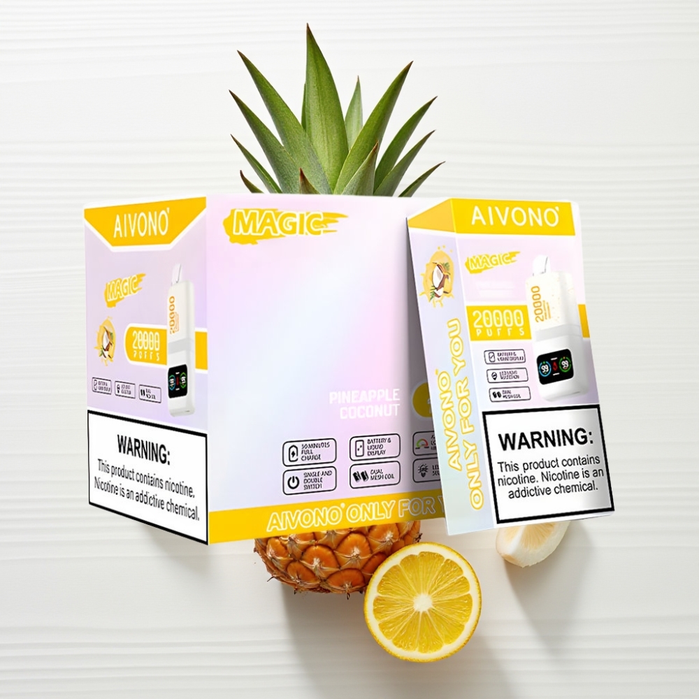 Aivono AIM MAGIC 20000 Puffs Vaporizador Descartável Abacaxi Coco, 26ml, 5% Nicotina, Recarregável