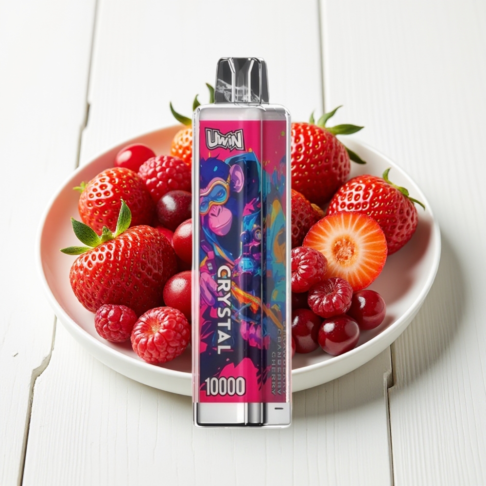 UWIN Crystal 10000 Puffs Recarregável Sabor Morango Oxicoco Cereja – 18ml, 650mAh, RGB