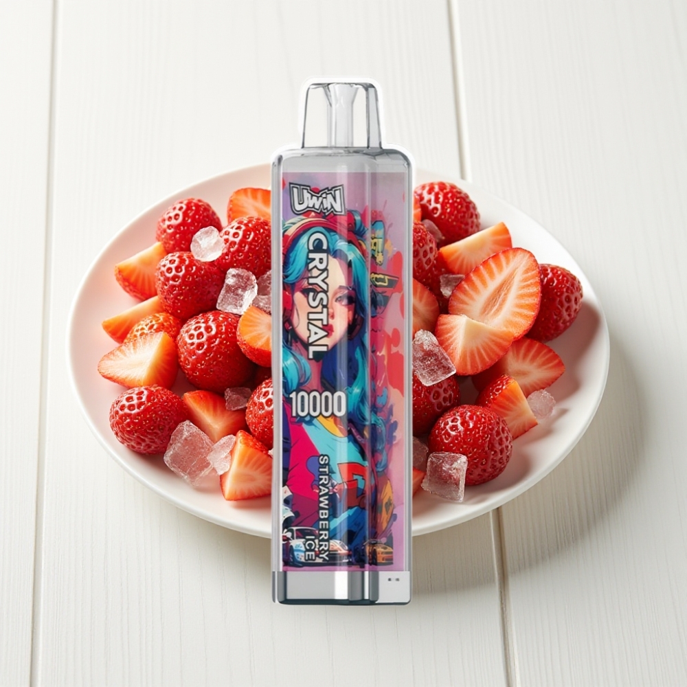 UWIN Crystal 10000 Puffs Recarregável com Luzes RGB e Sabor Morango Gelo