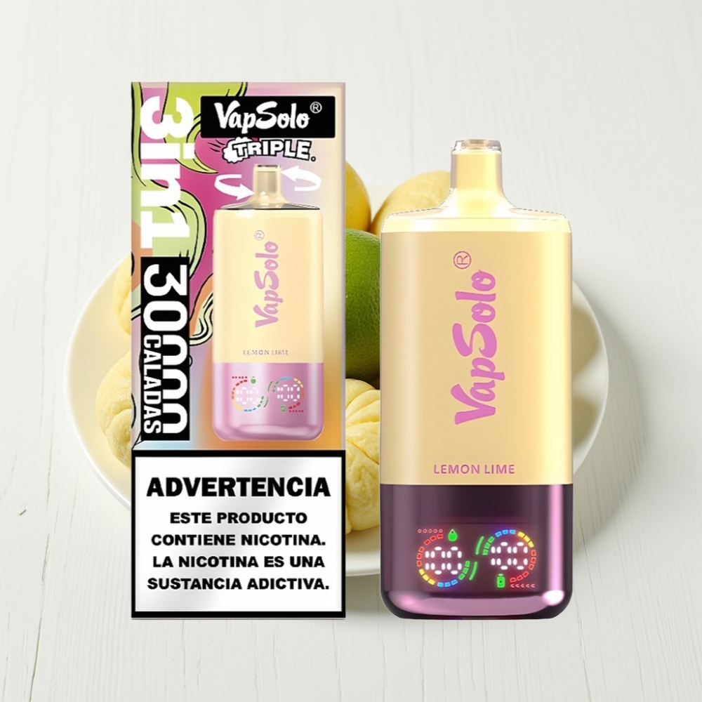 VapSolo Triple 30000 Puffs Descartável Sabor Limão Lima 40ml Tipo-C