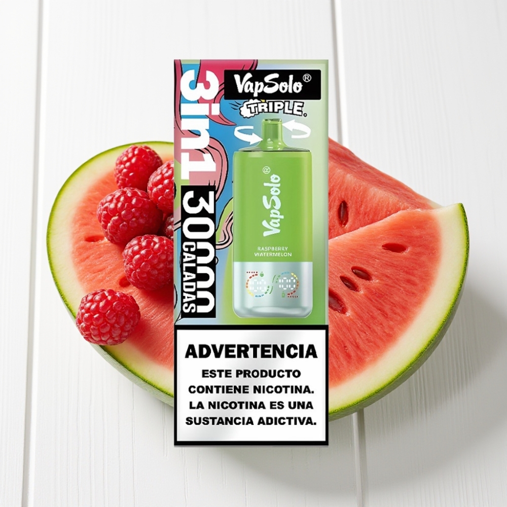 VapSolo Triple 30000 Puffs Disposável Sabor Framboesa Melancia, 40ml, Tipo-C