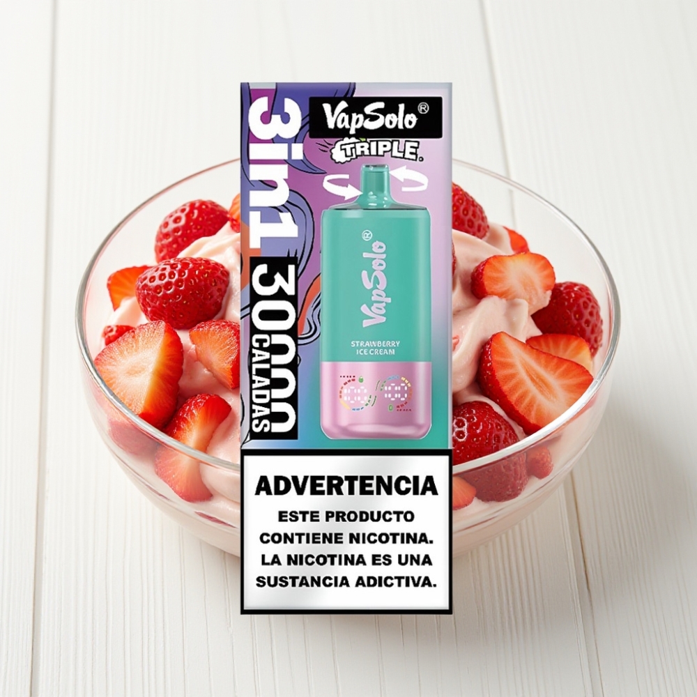 VapSolo Triple 30000 Puffs Disposable Sorvete de Morango – 40ml, Tipo-C, 20/50 mg/ml