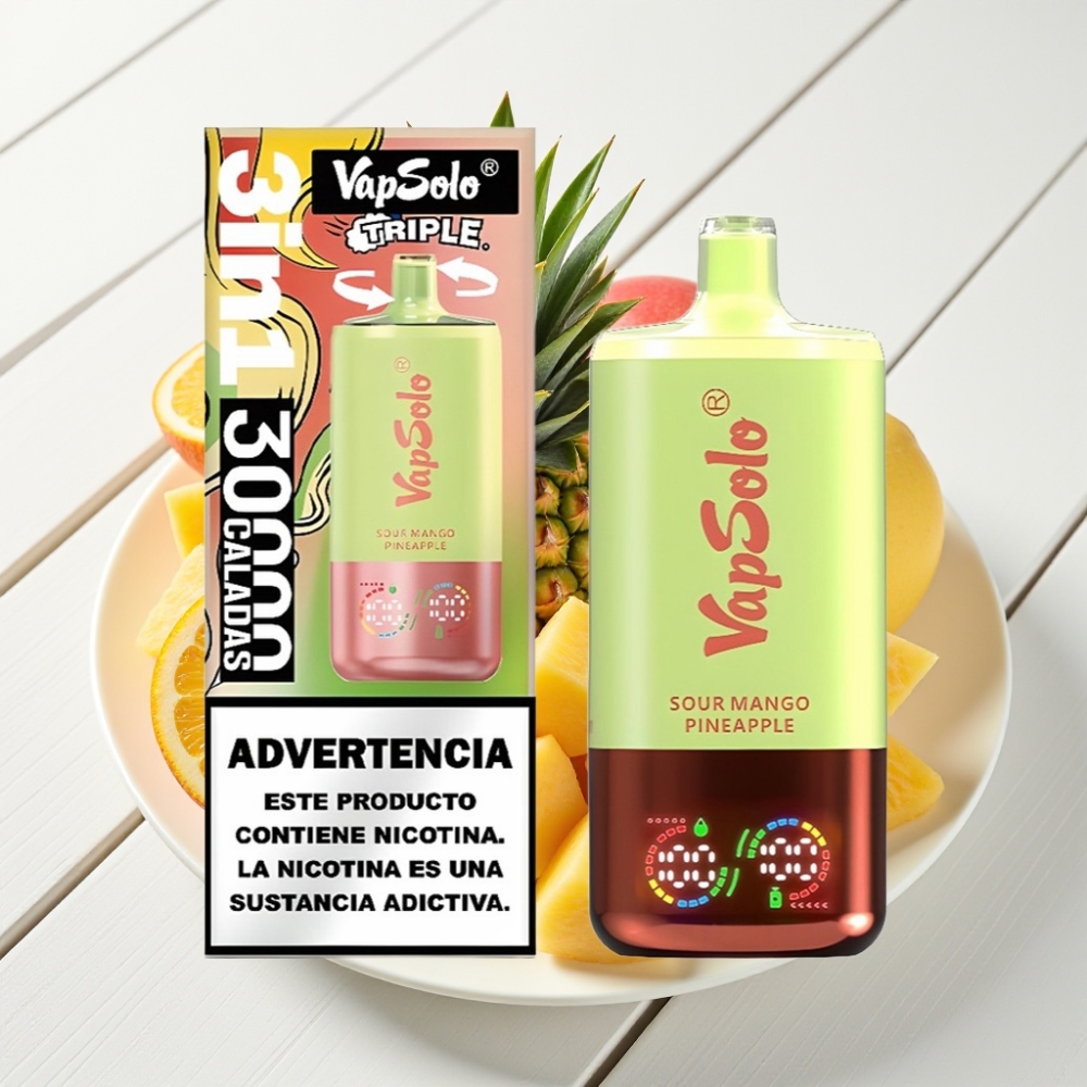 VapSolo Triple 30000 Puffs Disposable Vape Manga Azedo Abacaxi – 40ml, 20/50mg/ml, Tipo-C