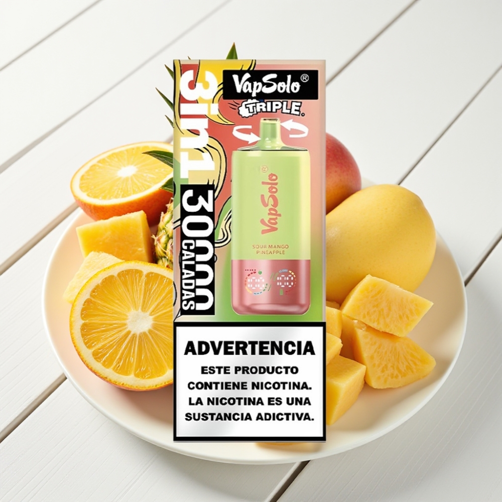 VapSolo Triple 30000 Puffs Disposable Vape Manga Azedo Abacaxi – 40ml, 20/50mg/ml, Tipo-C