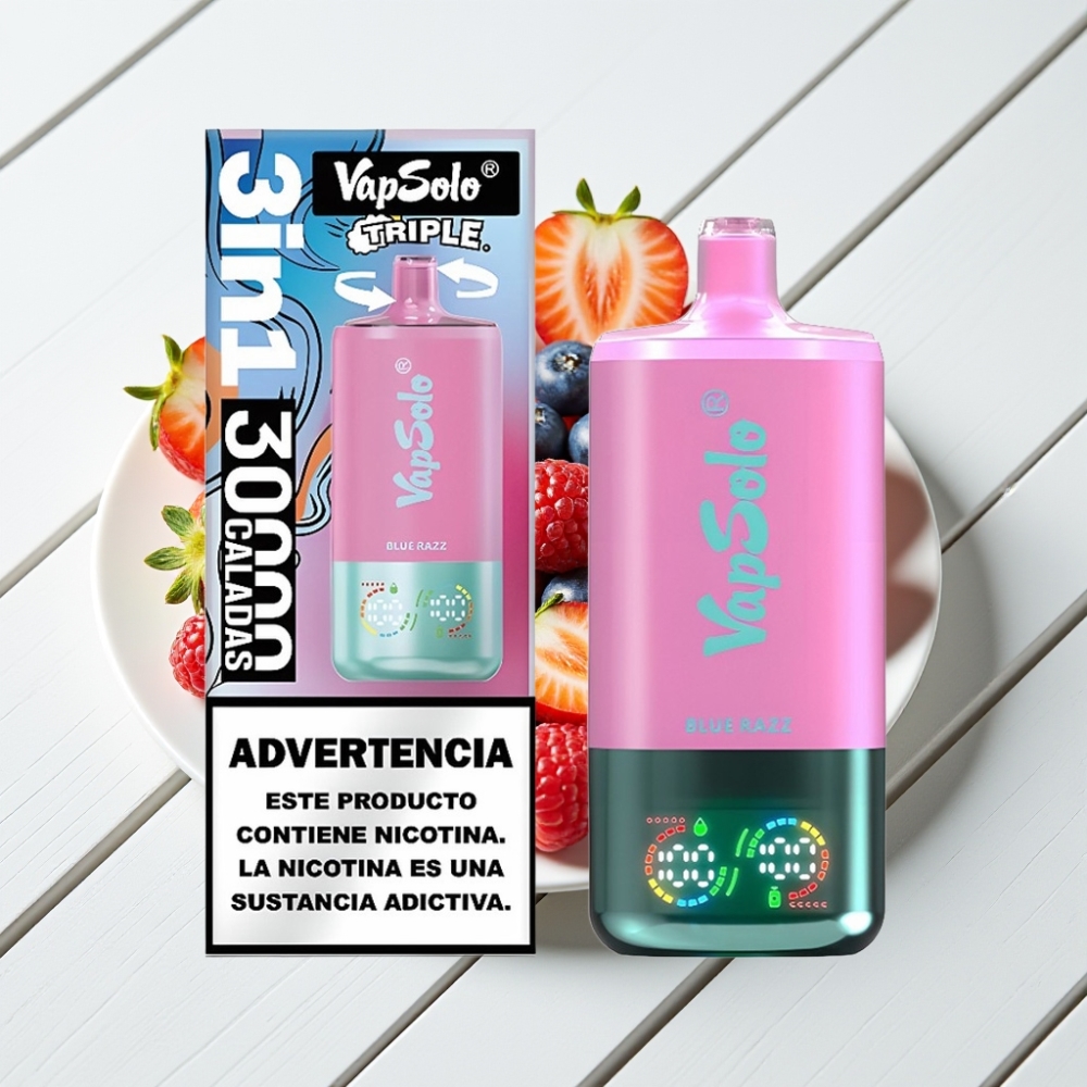 VapSolo Triple 30000 Puffs Disposable Vape Mirtilo-Azedo com 40ml e Type-C