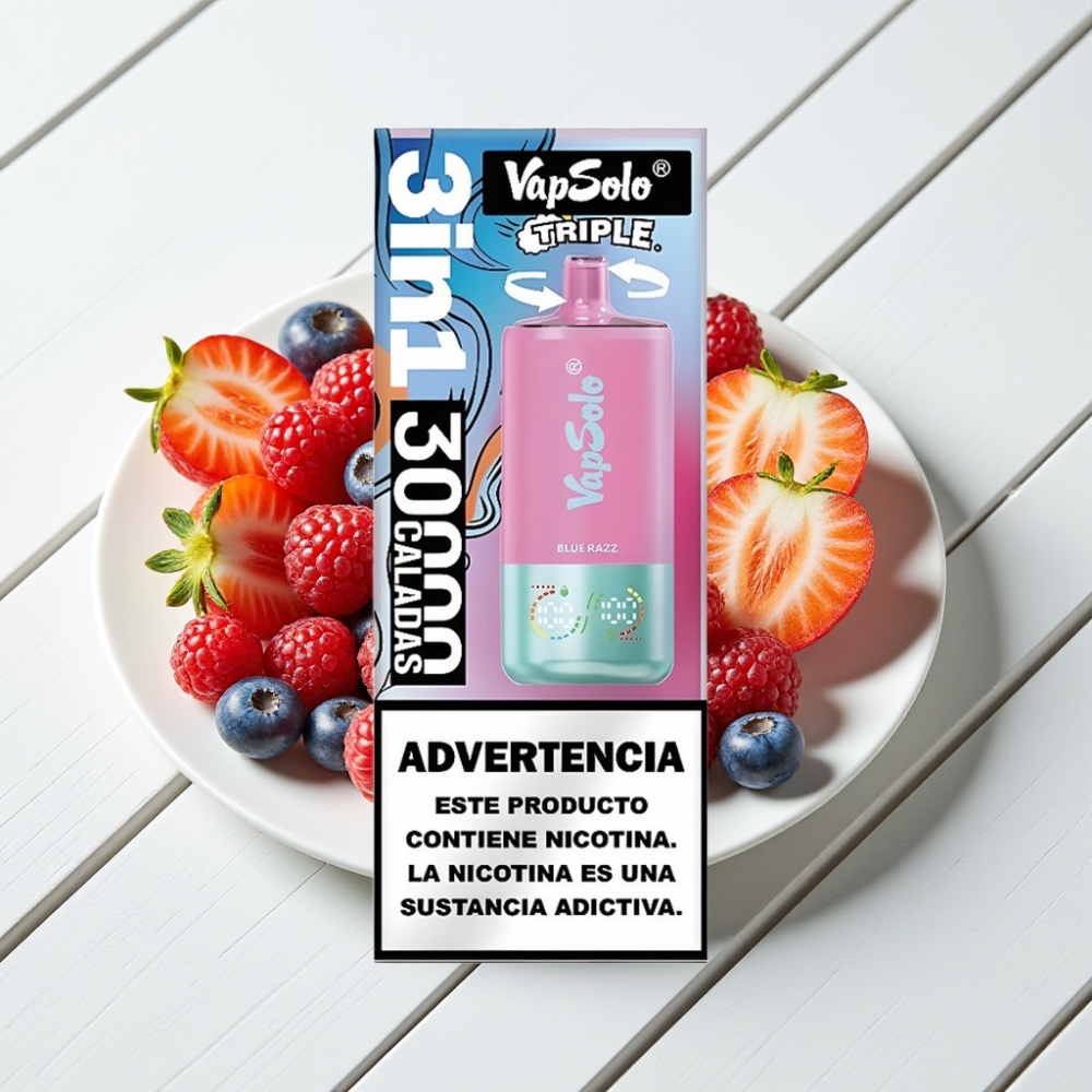 VapSolo Triple 30000 Puffs Disposable Vape Mirtilo-Azedo com 40ml e Type-C