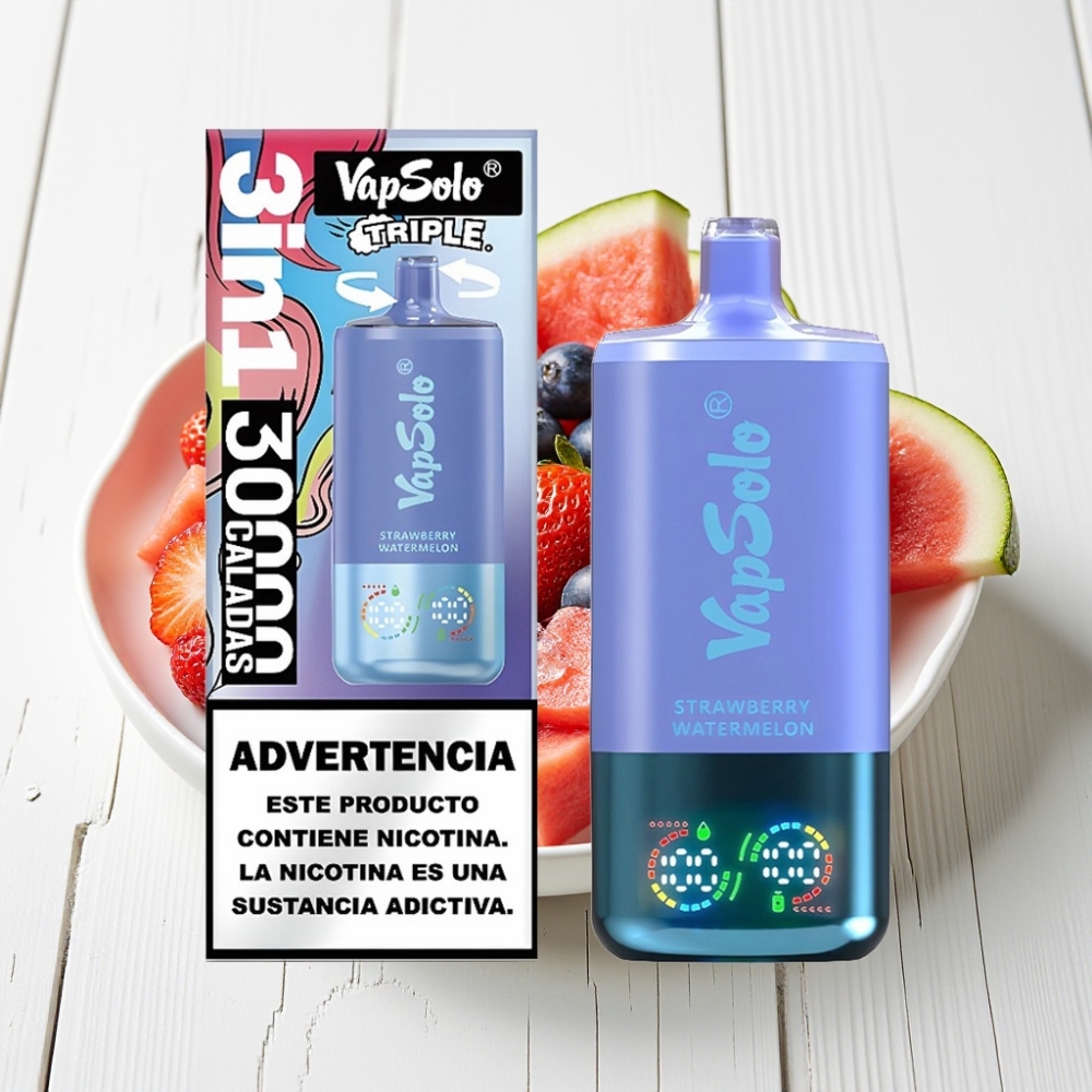 VapSolo Triple 30000 Puffs Dispositivo Descartável Morango Melancia & Mirtilo Gelo