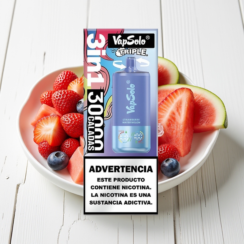 VapSolo Triple 30000 Puffs Dispositivo Descartável Morango Melancia & Mirtilo Gelo