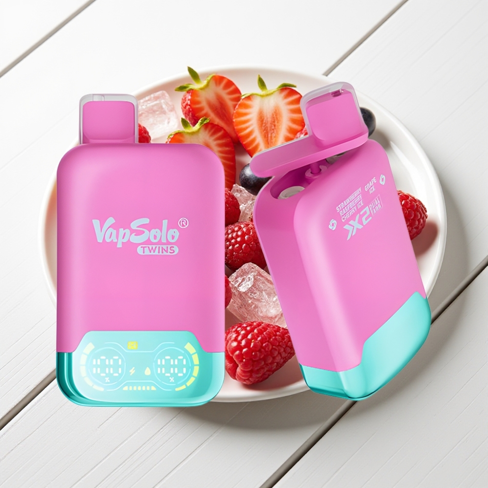 Vapsolo Twins 20000 Puffs Morango Framboesa Cereja Ice & Uva Ice, 40ml, Tipo-C