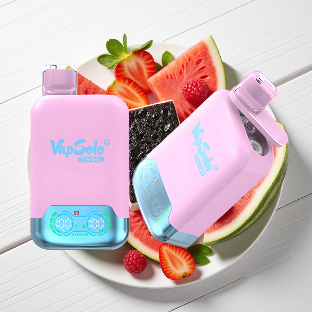 Vapsolo Twins 20000 Puffs – Sabor Pitaya Negra Gelada com Morango & Melancia Framboesa – 40ml – Tipo-C