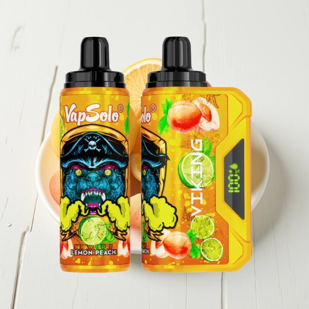 VapSolo VIKING 12000 Puffs Descartável Sabor Limão Pêssego com Exibição LED e Tipo-C