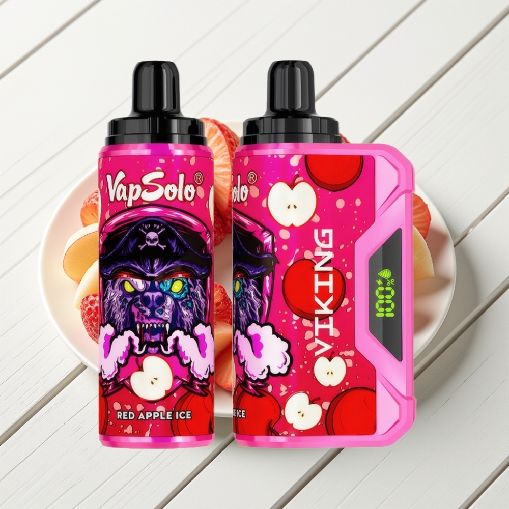VapSolo VIKING 12000 Puffs Disposable Vape Maçã Vermelha Gelada com Tipo-C e Display LED