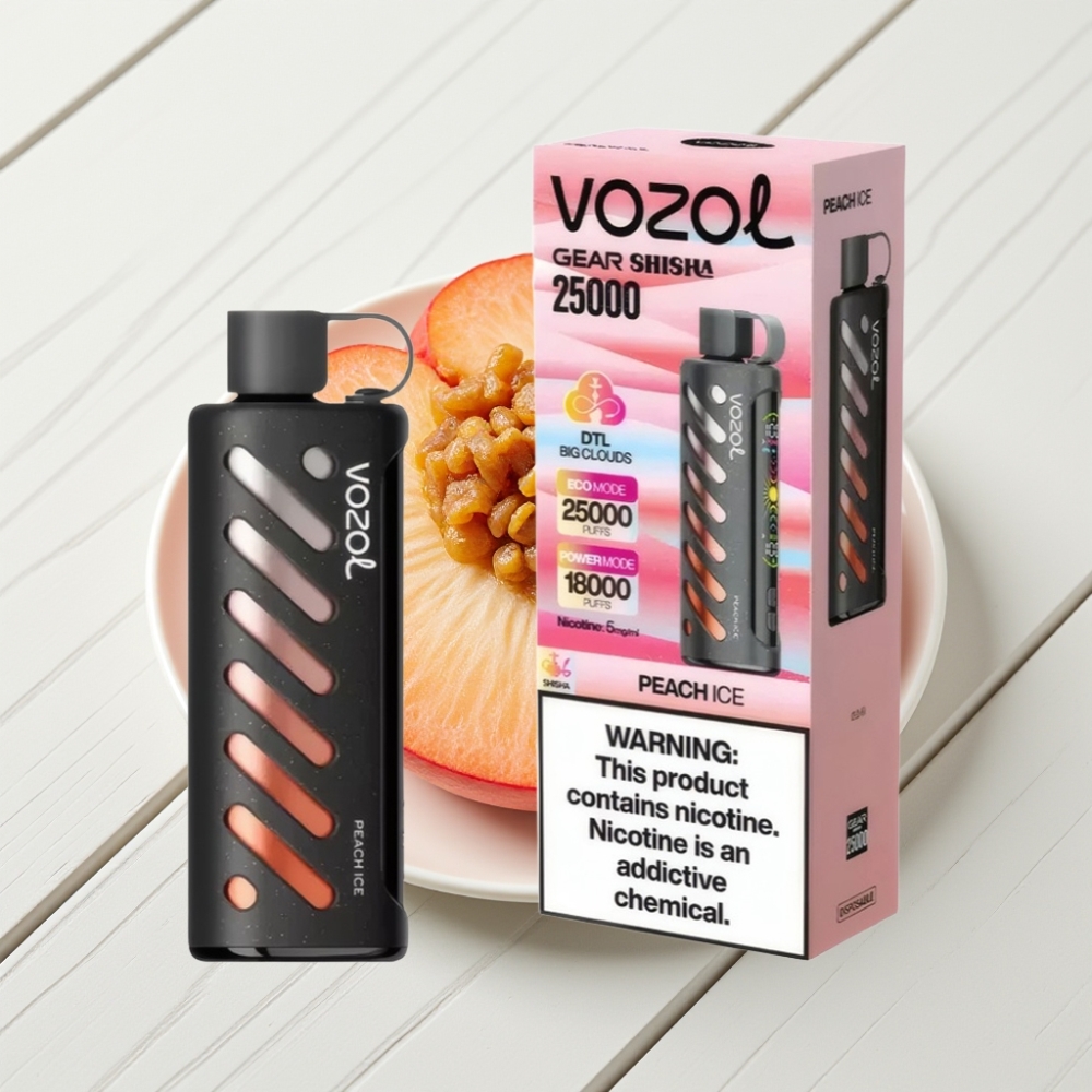 VOZOL Gear Shisha 25000 Puffs Pêssego Gelo Dual Mesh S.i.L.C Tech 1000mAh