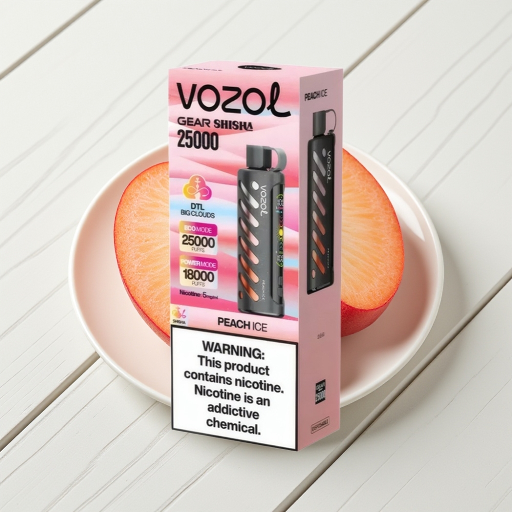 VOZOL Gear Shisha 25000 Puffs Pêssego Gelo Dual Mesh S.i.L.C Tech 1000mAh